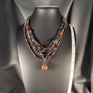Chico's Vibrant Multistrand Necklace with Red and Orange Accents